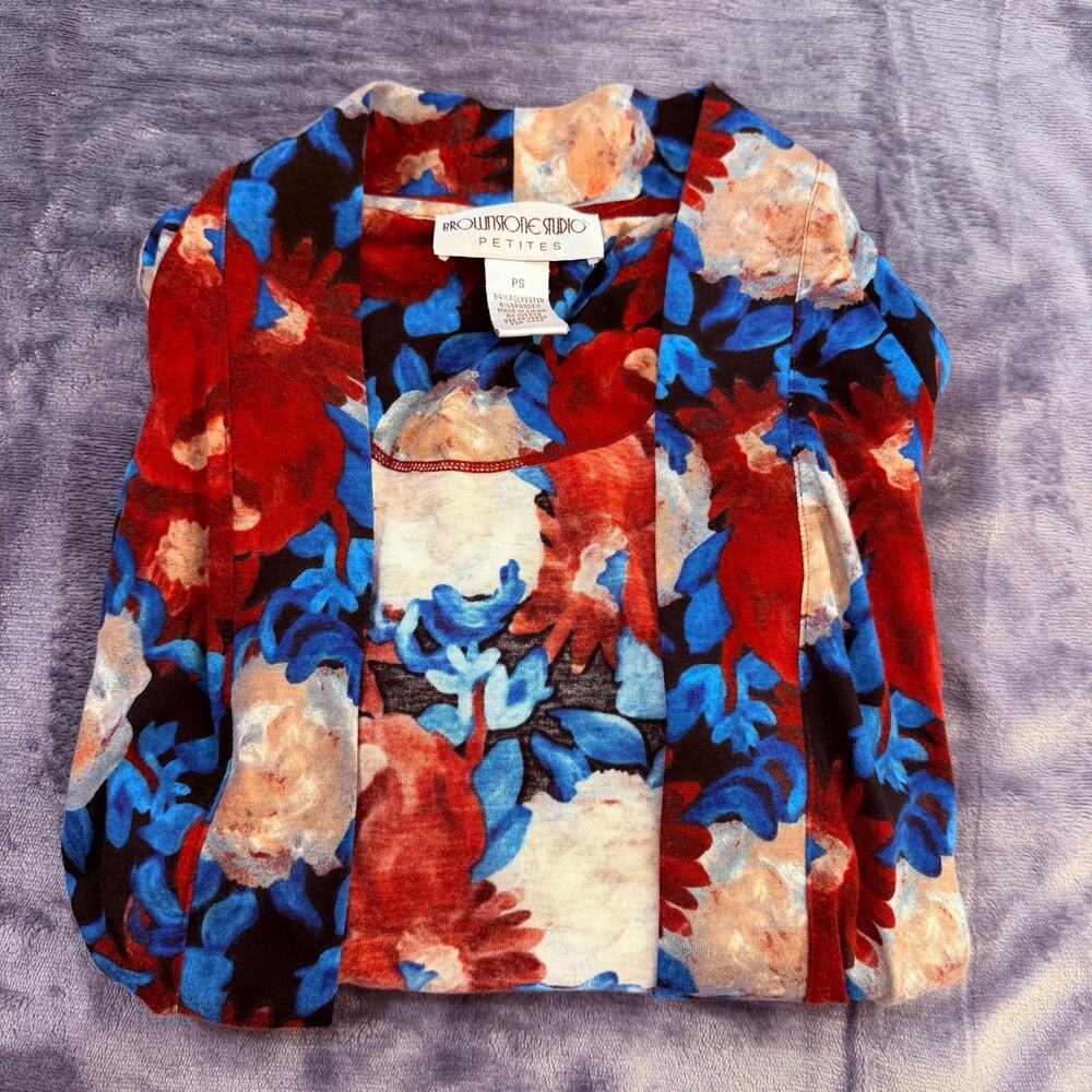 VTG Brownstone Studio Petites Sz PS Floral Abstract Open Front Jacket Fun - Picture 11 of 11